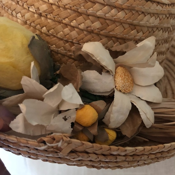 Vintage floral boat straw hat - Picture 3 of 7